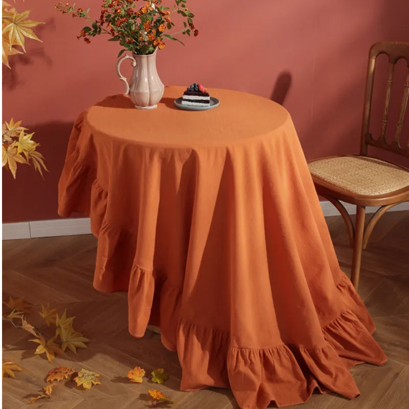 Simple Ruffle Tablecloth Cotton Linen Round Table Cover - Brasss Living