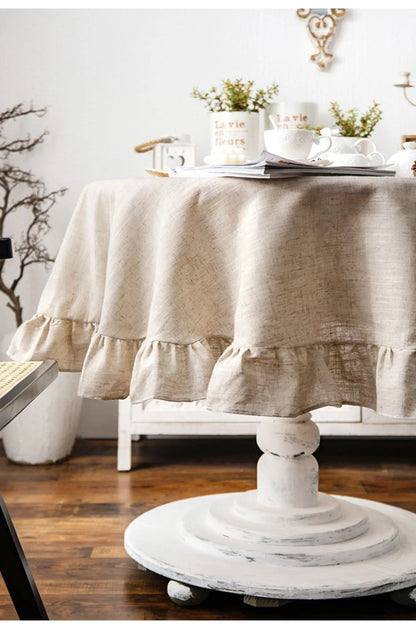 Simple Ruffle Tablecloth Cotton Linen Round Table Cover - Brasss Living