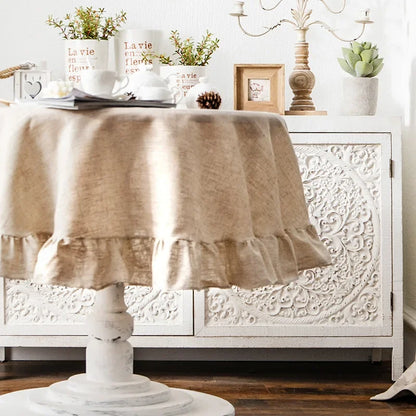 Simple Ruffle Tablecloth Cotton Linen Round Table Cover - Brasss Living