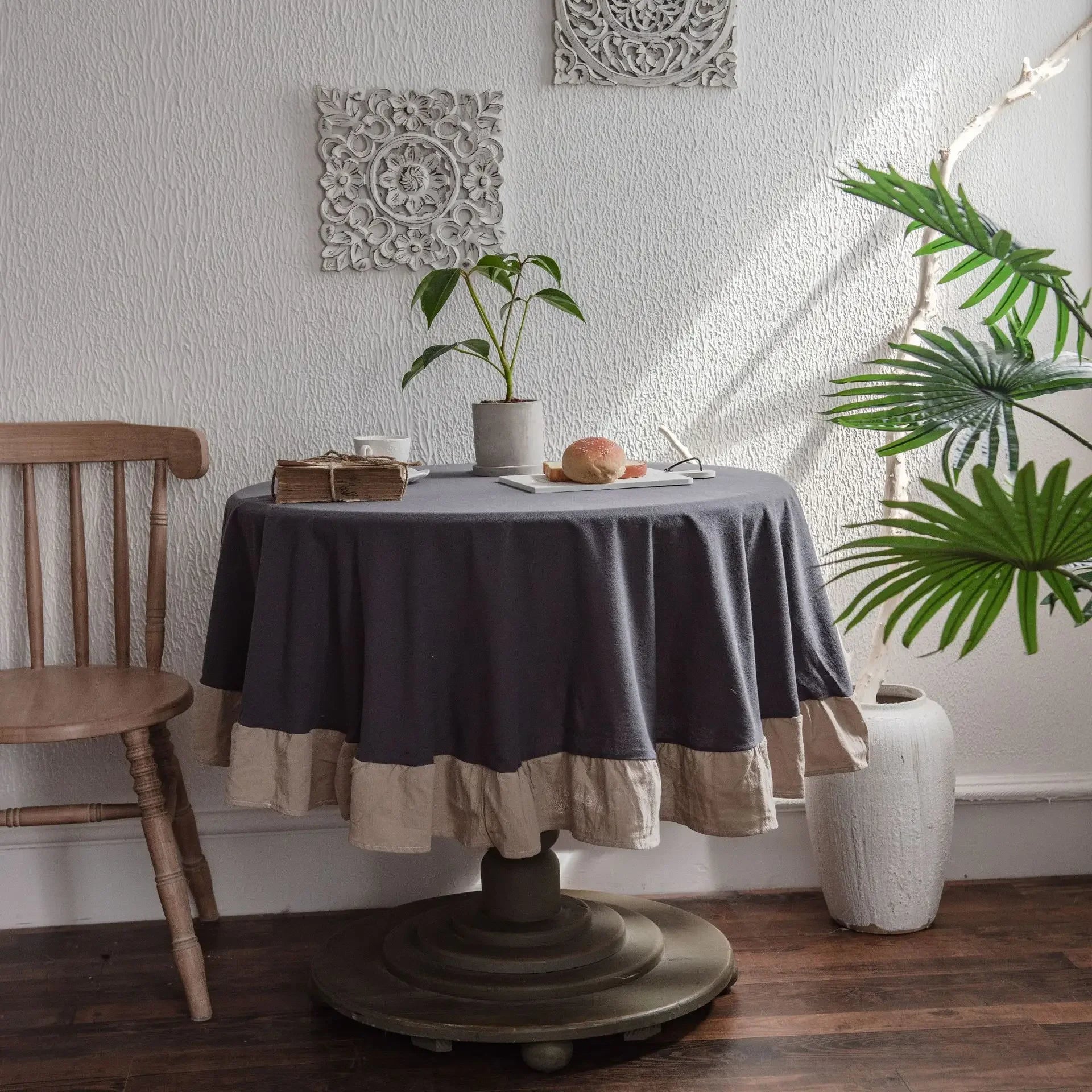 Simple Ruffle Tablecloth Cotton Linen Round Table Cover - Brasss Living