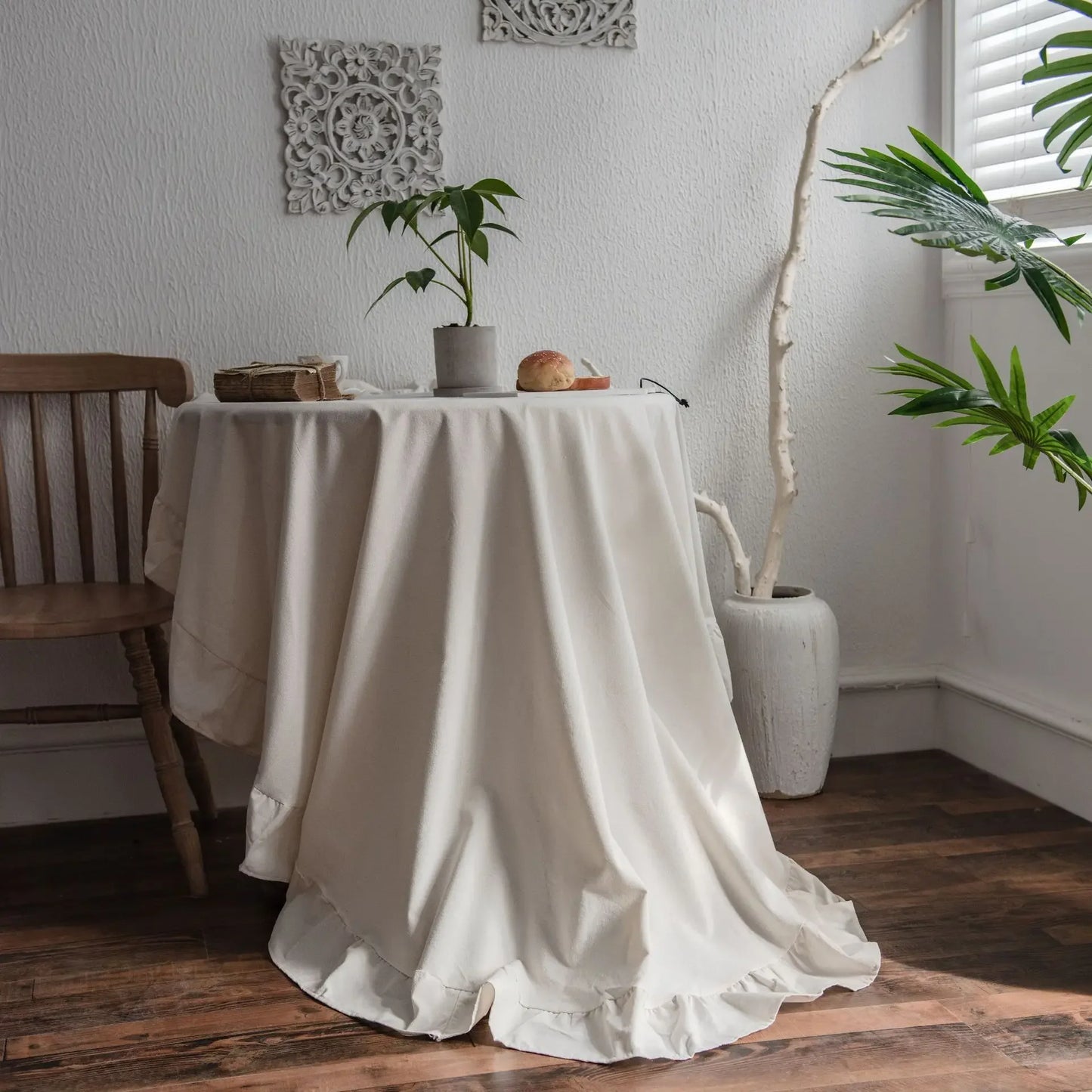 Simple Ruffle Tablecloth Cotton Linen Round Table Cover - Brasss Living