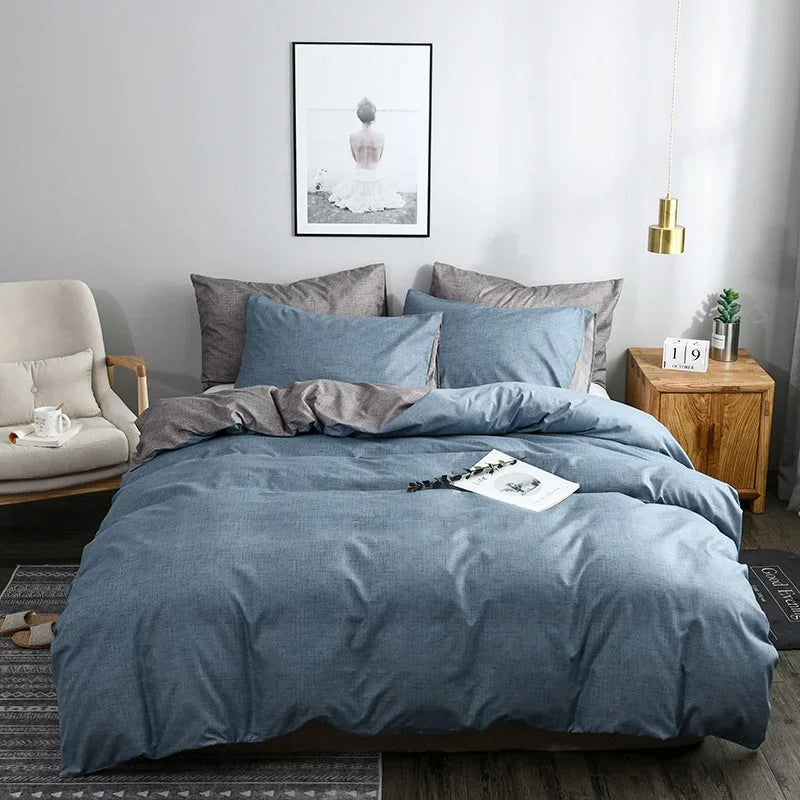 Simple Texture Grain Polyester Duvet Cover Set Durable Bedding - Brasss Living