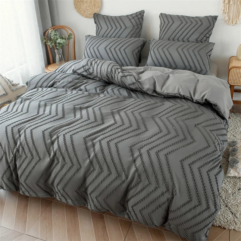 Simple Wave Striped Duvet Cover Set Solid Color Bedding - Brasss Living