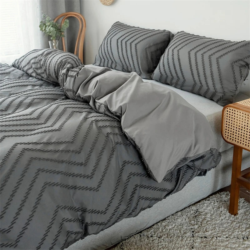 Simple Wave Striped Duvet Cover Set Solid Color Bedding - Brasss Living