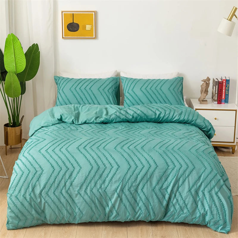 Simple Wave Striped Duvet Cover Set Solid Color Bedding - Brasss Living