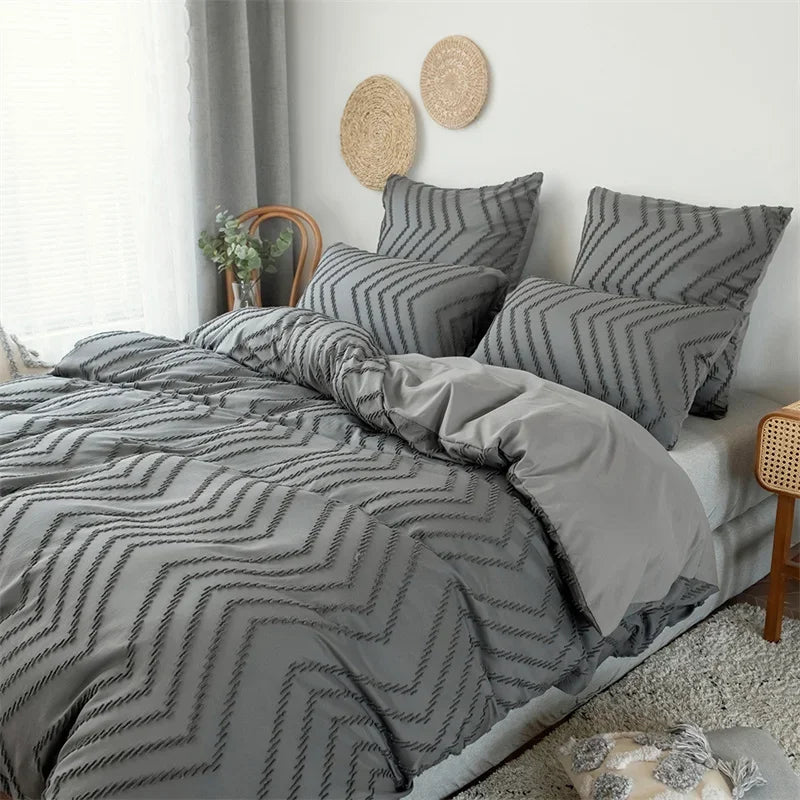 Simple Wave Striped Duvet Cover Set Solid Color Bedding - Brasss Living