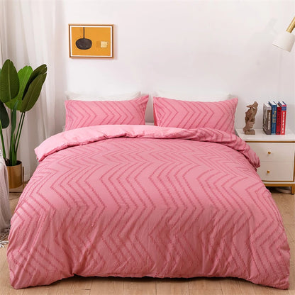 Simple Wave Striped Duvet Cover Set Solid Color Bedding - Brasss Living