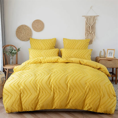 Simple Wave Striped Duvet Cover Set Solid Color Bedding - Brasss Living