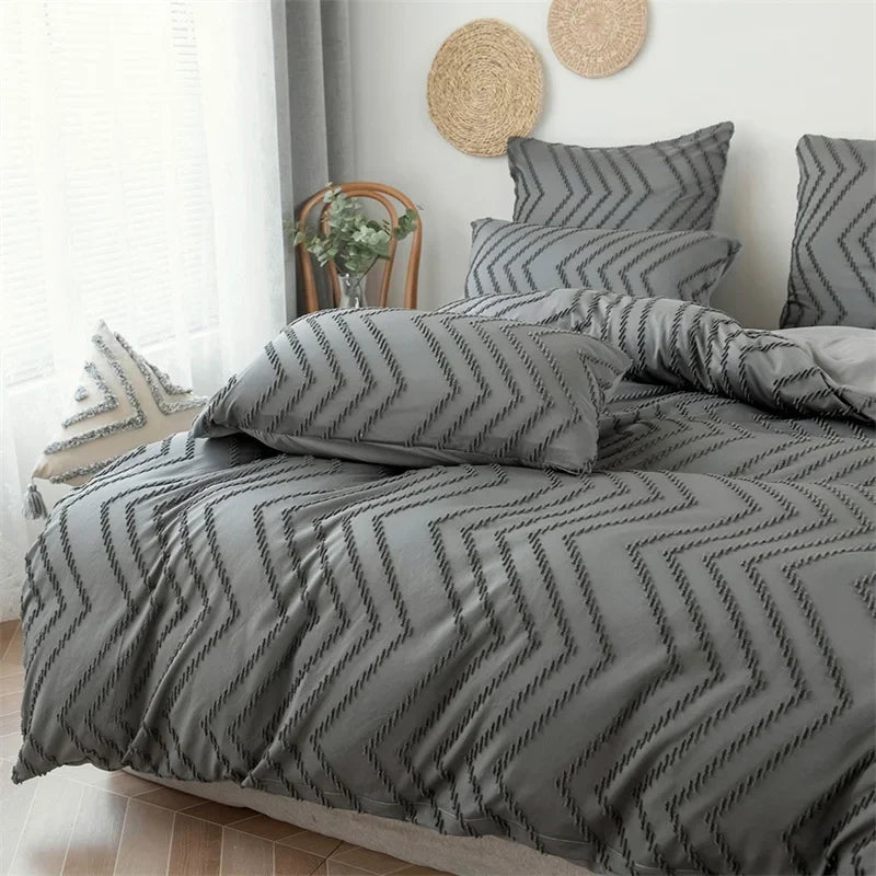 Simple Wave Striped Duvet Cover Set Solid Color Bedding - Brasss Living