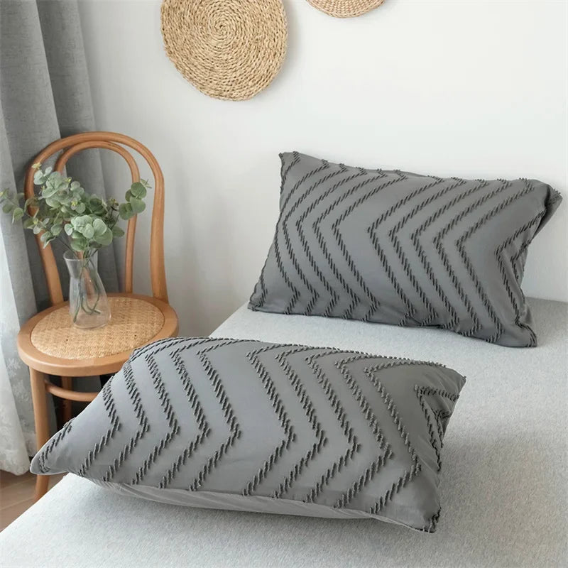 Simple Wave Striped Duvet Cover Set Solid Color Bedding - Brasss Living