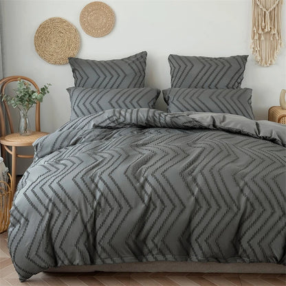 Simple Wave Striped Duvet Cover Set Solid Color Bedding - Brasss Living