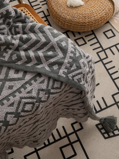 Soft Mustard Yellow Grey Ivory Tribal Pattern Throw Blanket - Brasss Living