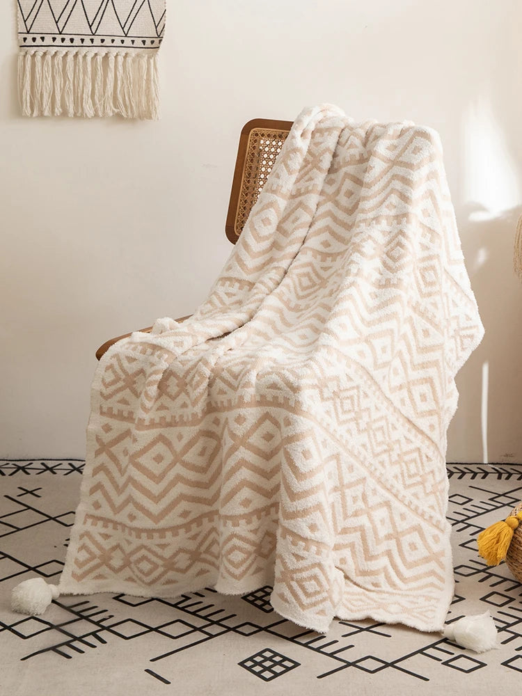 Soft Mustard Yellow Grey Ivory Tribal Pattern Throw Blanket - Brasss Living