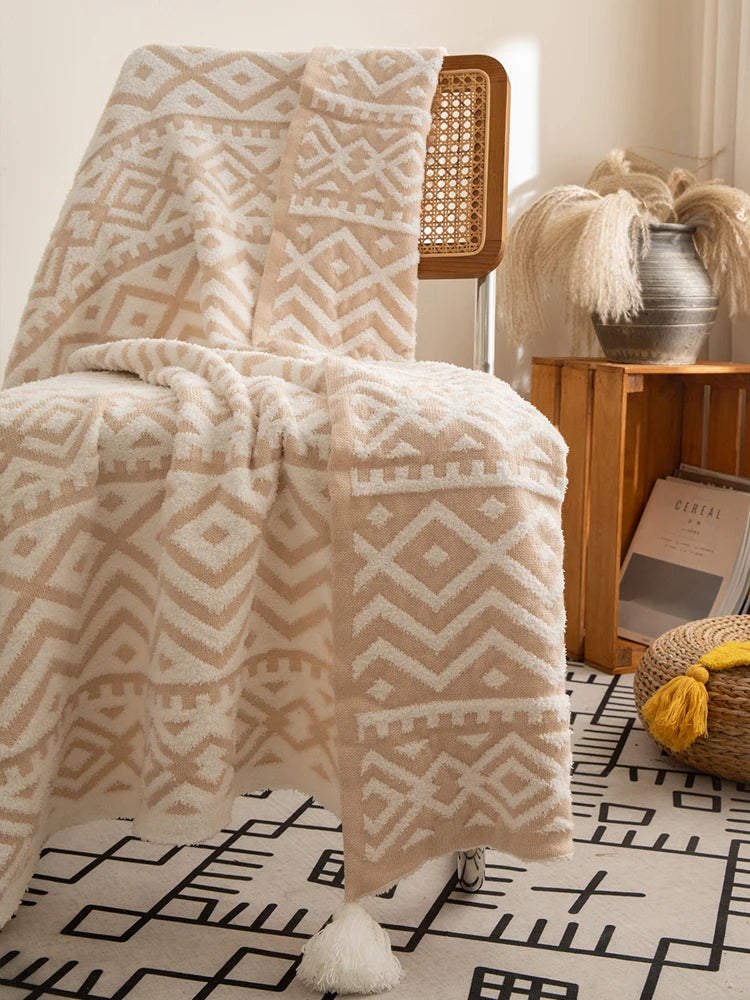 Soft Mustard Yellow Grey Ivory Tribal Pattern Throw Blanket - Brasss Living