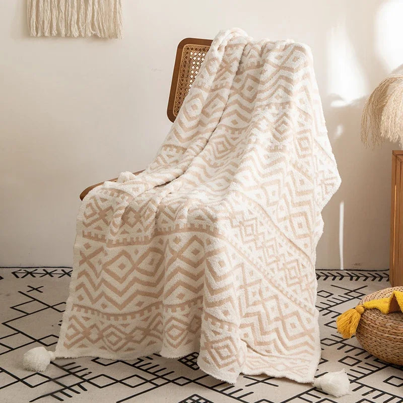 Soft Mustard Yellow Grey Ivory Tribal Pattern Throw Blanket - Brasss Living