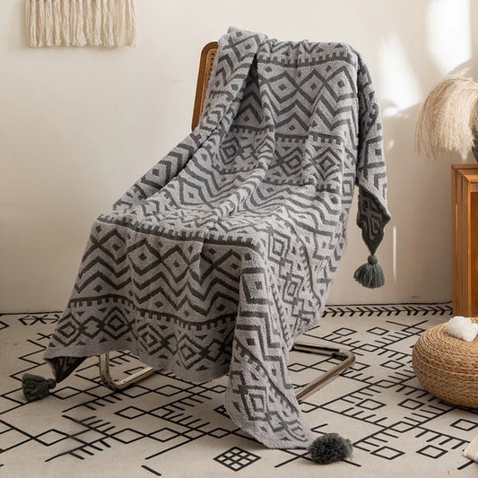 Soft Mustard Yellow Grey Ivory Tribal Pattern Throw Blanket - Brasss Living