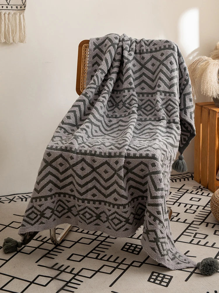 Soft Mustard Yellow Grey Ivory Tribal Pattern Throw Blanket - Brasss Living