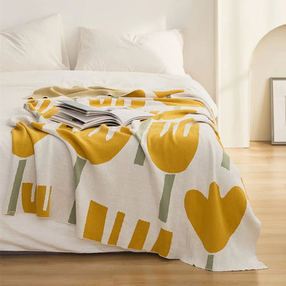 Solid Soft Orange Yellow Cotton Throw Blanket - Brasss Living