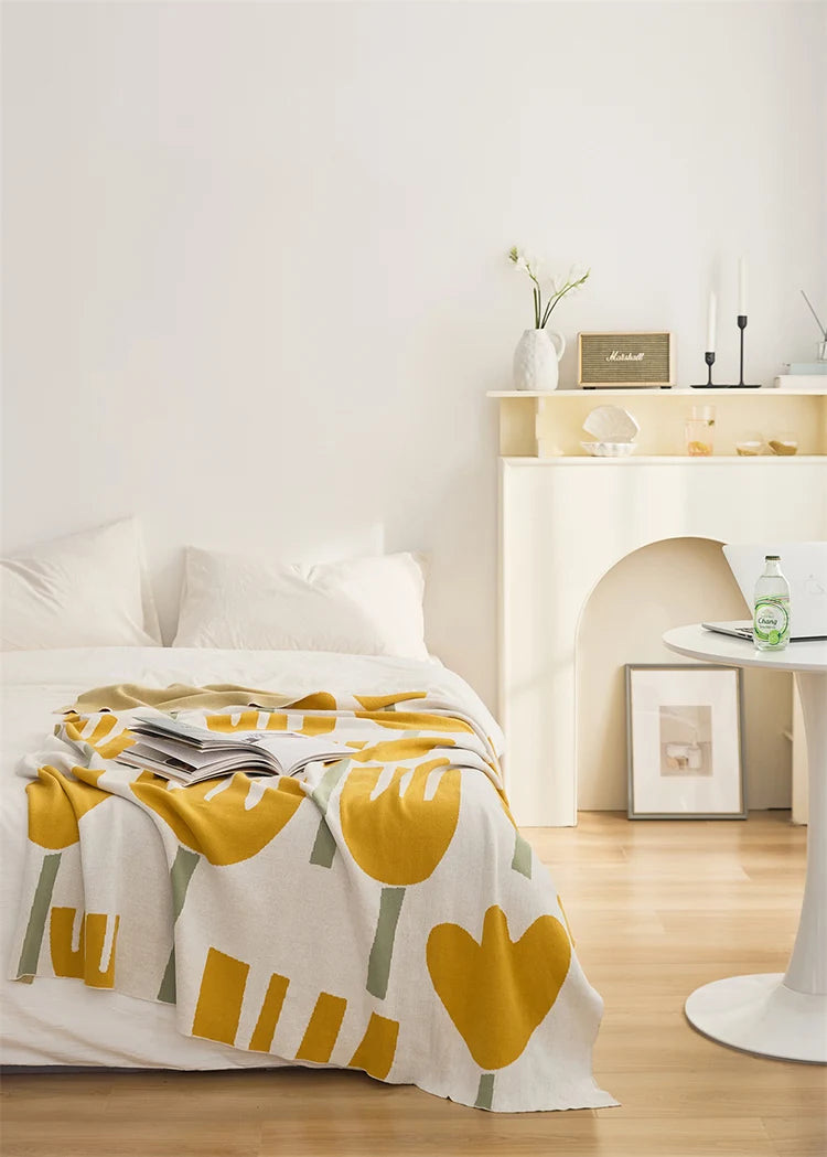 Solid Soft Orange Yellow Cotton Throw Blanket - Brasss Living