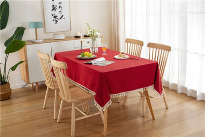 Tassels Stitching Cotton Fabric Washable Tablecloth - Brasss Living