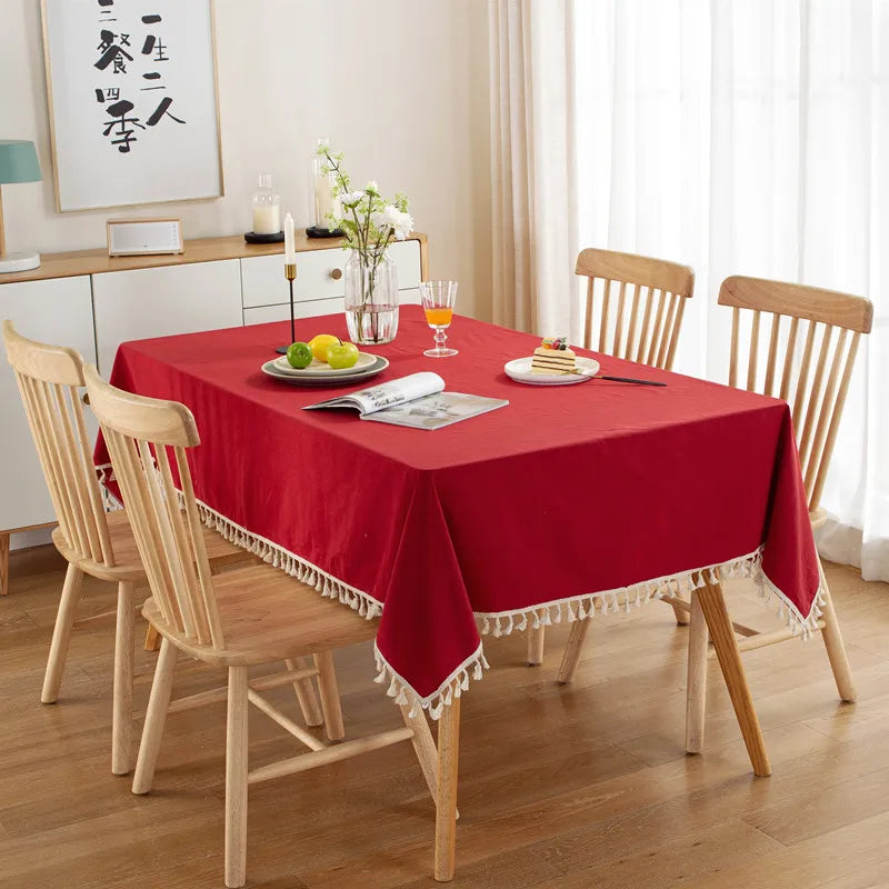 Tassels Stitching Cotton Fabric Washable Tablecloth - Brasss Living