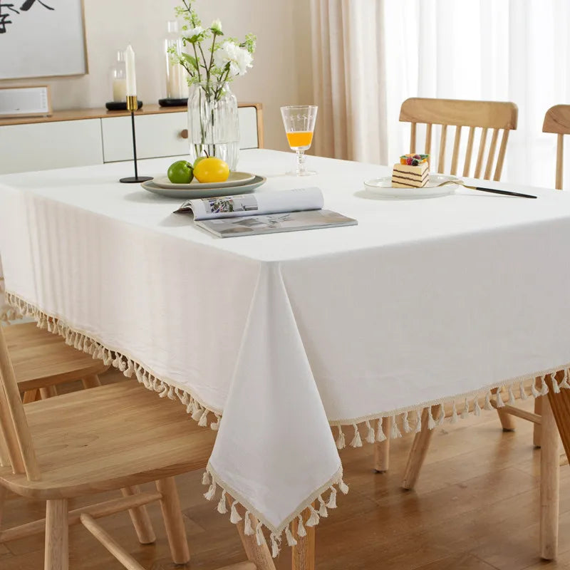 Tassels Stitching Cotton Fabric Washable Tablecloth - Brasss Living