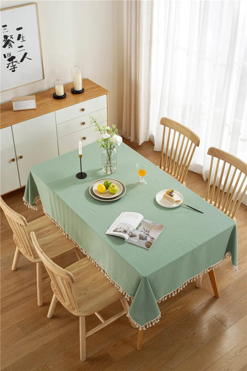 Tassels Stitching Cotton Fabric Washable Tablecloth - Brasss Living