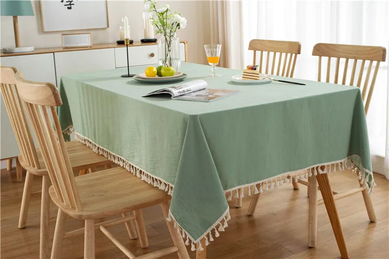 Tassels Stitching Cotton Fabric Washable Tablecloth - Brasss Living