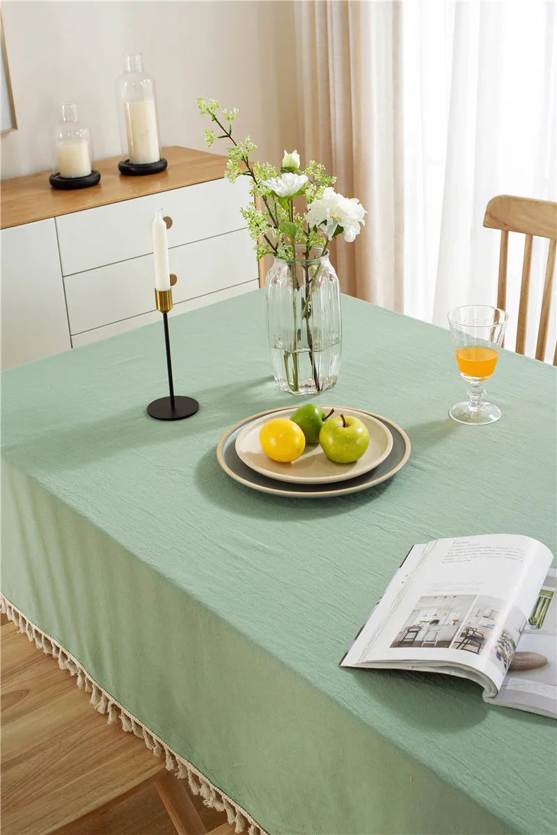 Tassels Stitching Cotton Fabric Washable Tablecloth - Brasss Living