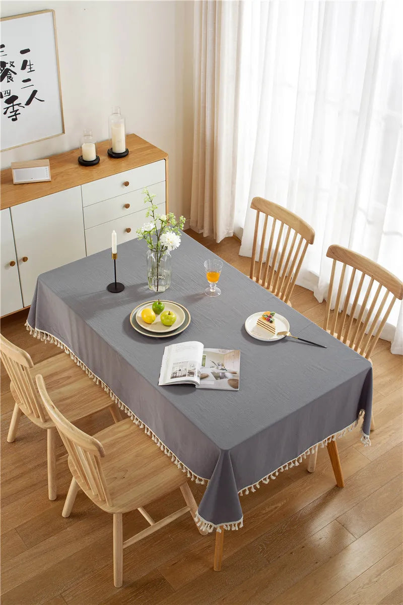 Tassels Stitching Cotton Fabric Washable Tablecloth - Brasss Living