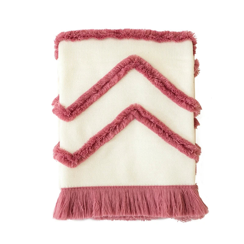 Tassles Blanket Sofa Knit Throw Mustard Pink Soft Fringed - Brasss Living