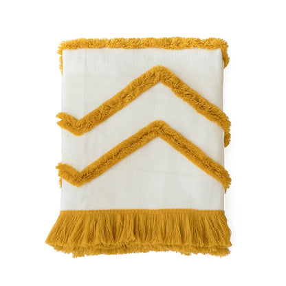 Tassles Blanket Sofa Knit Throw Mustard Pink Soft Fringed - Brasss Living