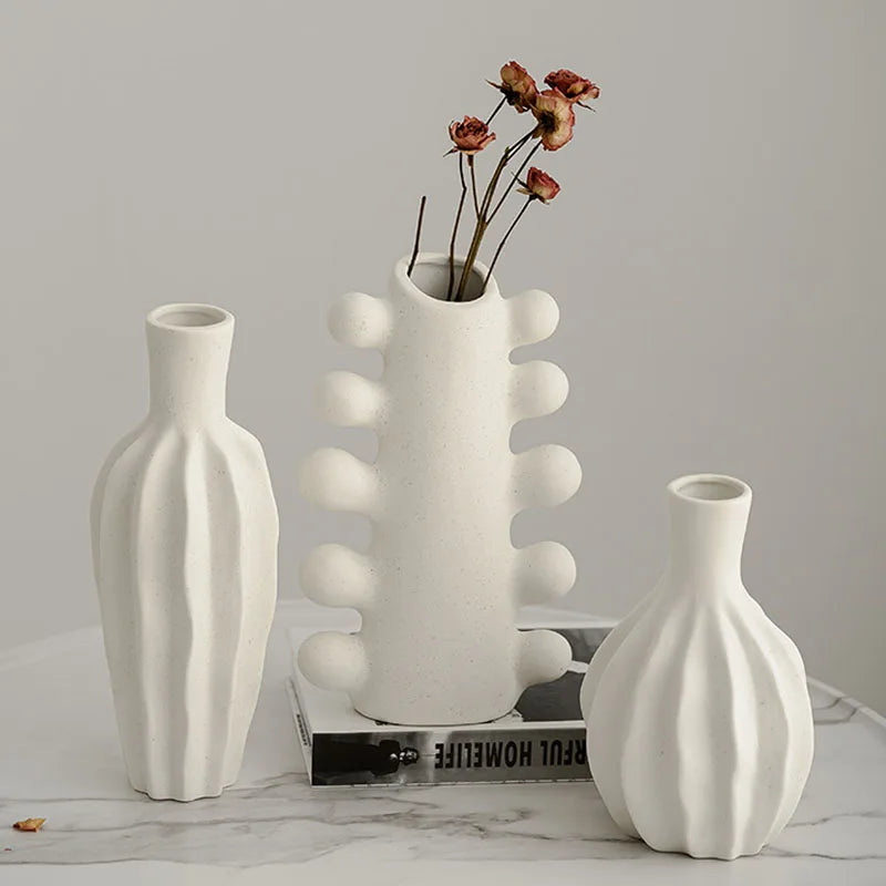 Unglazed Ceramic Nordic Vase Dried Flower Modern Boho Decor - Brasss Living