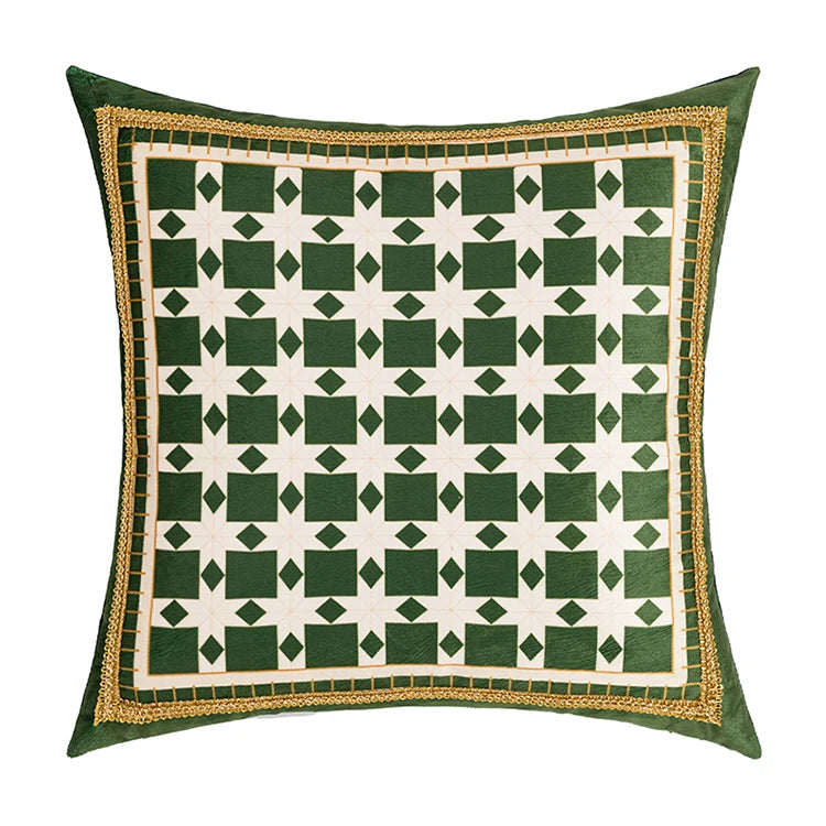 Velvet Green Leaves Moss Printed Pillow Cushion Cover - Brasss Living