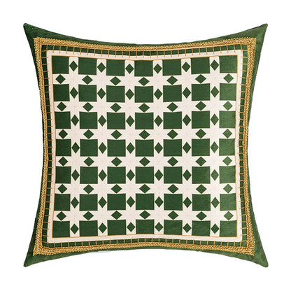 Velvet Green Leaves Moss Printed Pillow Cushion Cover - Brasss Living