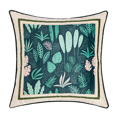 Velvet Green Leaves Moss Printed Pillow Cushion Cover - Brasss Living