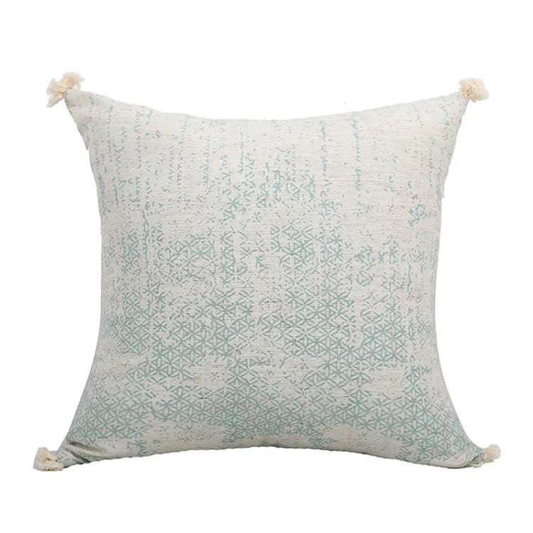 Vintage Green Cotton Linen Cushion Cover with Tassles Pillow - Brasss Living