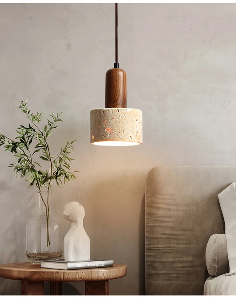 Wabi Sabi Travertine Yellow Marble Pendant Lamp - Brasss Living