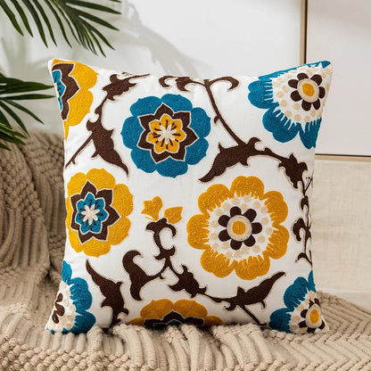 Wild Floral Embroidery Dandelion Sunflower Pillow Cushion Cover - Brasss Living