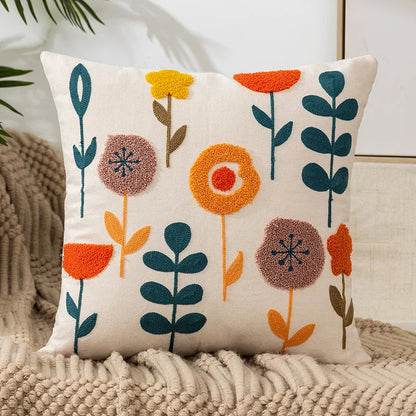 Wild Floral Embroidery Dandelion Sunflower Pillow Cushion Cover - Brasss Living