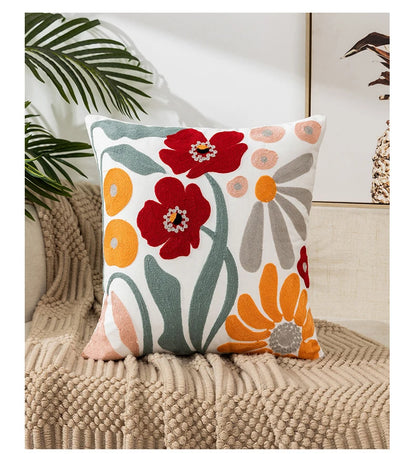 Wild Floral Embroidery Dandelion Sunflower Pillow Cushion Cover - Brasss Living